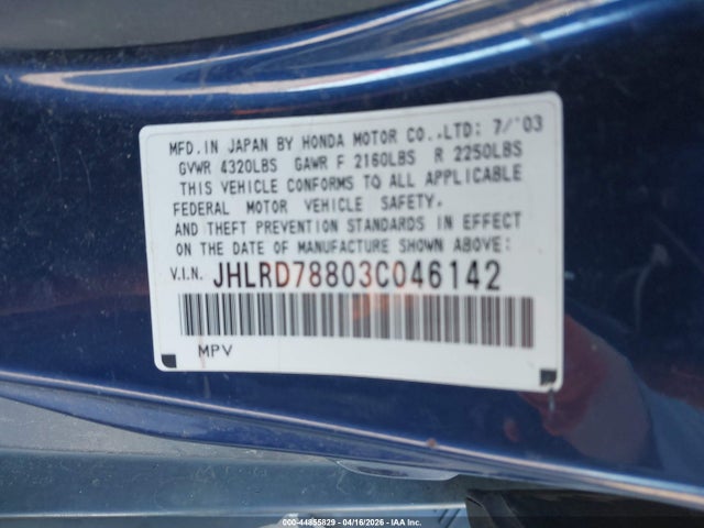 Продажа на аукционе авто 2003 Honda Cr-v Ex, vin: JHLRD78803C046142, номер лота: 44855829