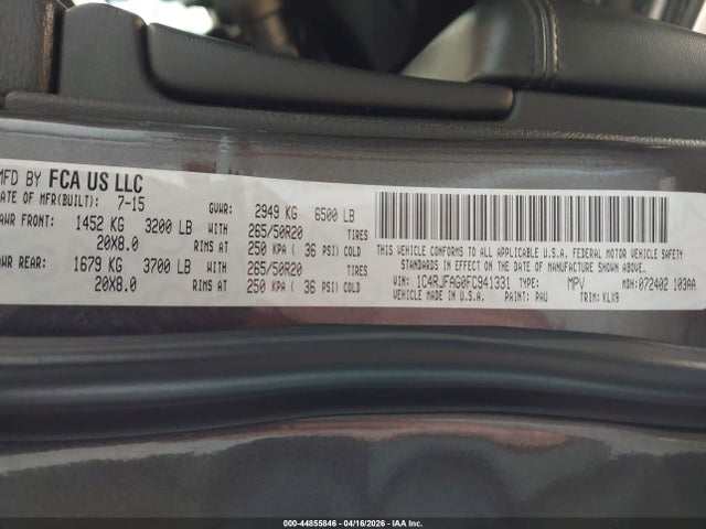 44855846 :رقم المزاد ، 1C4RJFAG0FC941331 vin ، 2015 Jeep Grand Cherokee Altitude مزاد بيع
