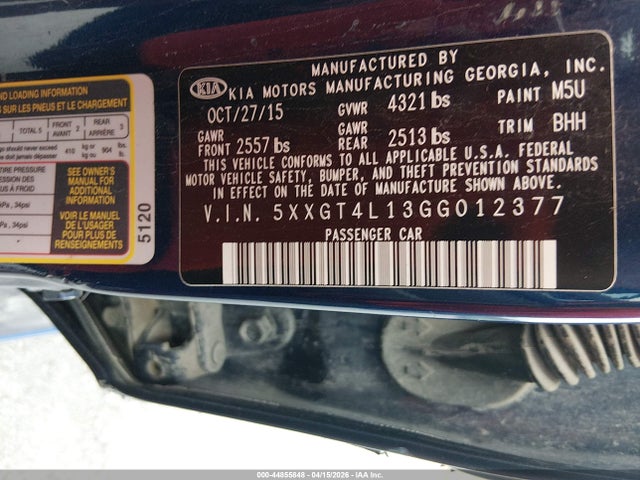 44855848 :رقم المزاد ، 5XXGT4L13GG012377 vin ، 2016 Kia Optima Lx Turbo مزاد بيع