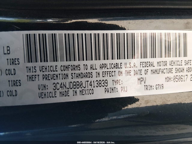 Aukcja sprzedaży 2018 Jeep Compass Latitude 4x4, vin: 3C4NJDBB0JT413839, numer aukcji: 44855864
