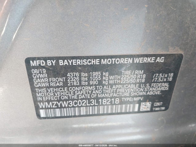 44855877 :رقم المزاد ، WMZYW3C02L3L18218 vin ، 2020 Mini Countryman Cooper مزاد بيع