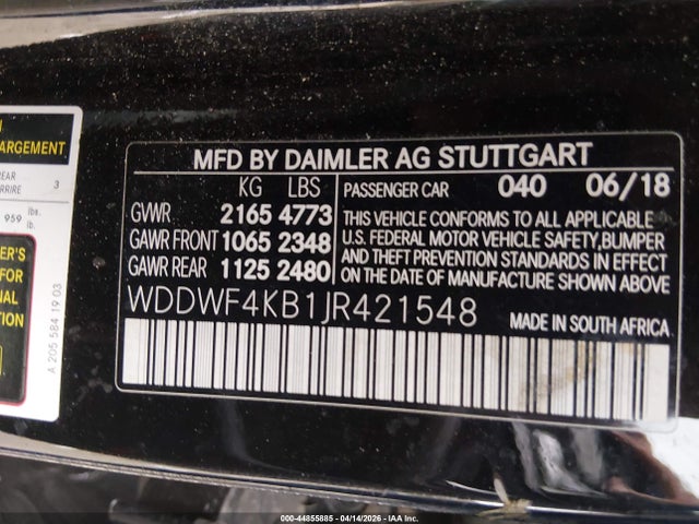 2018 Mercedes-benz C 300 4matic მანქანა იყიდება აუქციონზე, vin: WDDWF4KB1JR421548, აუქციონის ნომერი: 44855885