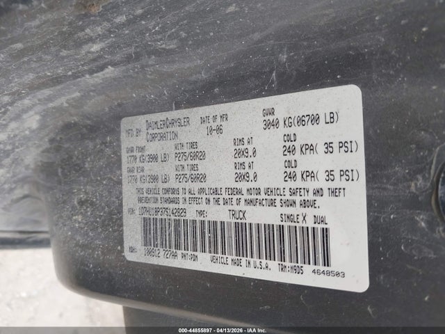 2007 Dodge Ram 1500 Slt/trx4 Off Road/sport მანქანა იყიდება აუქციონზე, vin: 1D7HU18P37S142829, აუქციონის ნომერი: 44855897
