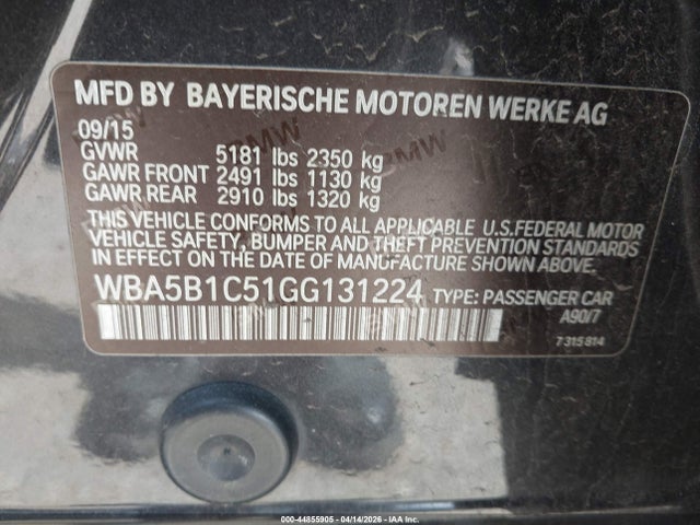 2016 Bmw 535i მანქანა იყიდება აუქციონზე, vin: WBA5B1C51GG131224, აუქციონის ნომერი: 44855905