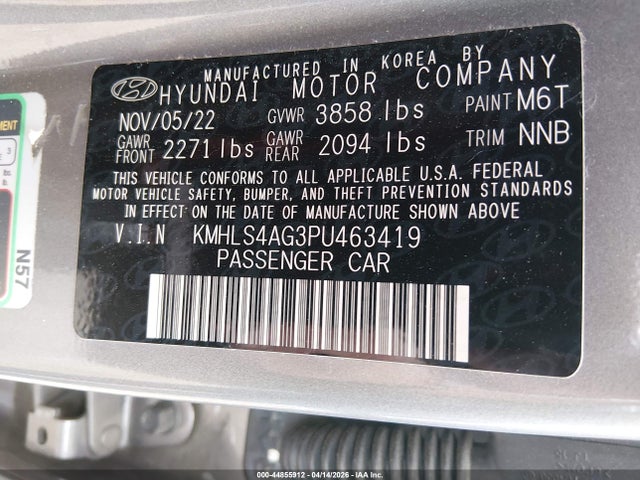 Продажа на аукционе авто 2023 Hyundai Elantra Sel, vin: KMHLS4AG3PU463419, номер лота: 44855912
