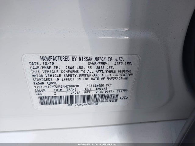 Aukcja sprzedaży 2019 Infiniti Q50 3.0t Red Sport 400, vin: JN1FV7AP2KM760638, numer aukcji: 44855921