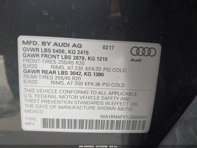 WA1BNAFY1J2005401 Audi Q5 2.0t Premium/2.0t Tech Premium