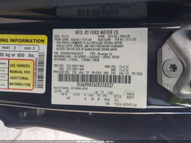 Ford FUSION SE 2014 3FA6P0H76ER318337 Image 9