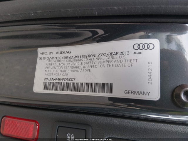 Продажа на аукционе авто 2017 Audi A4 2.0t Premium, vin: WAUENAF46HN019378, номер лота: 44855951