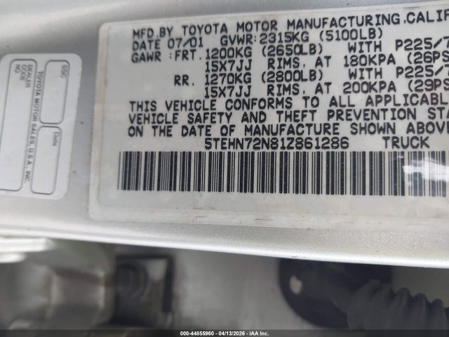 2001 TOYOTA TACOMA 5TEHN72N81Z861286 Photo 8
