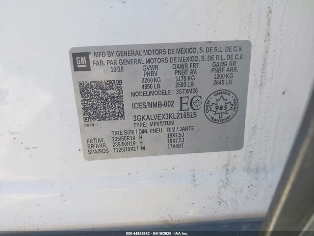 44855962 :رقم المزاد ، 3GKALVEX3KL216515 vin ، 2019 Gmc Terrain Slt مزاد بيع