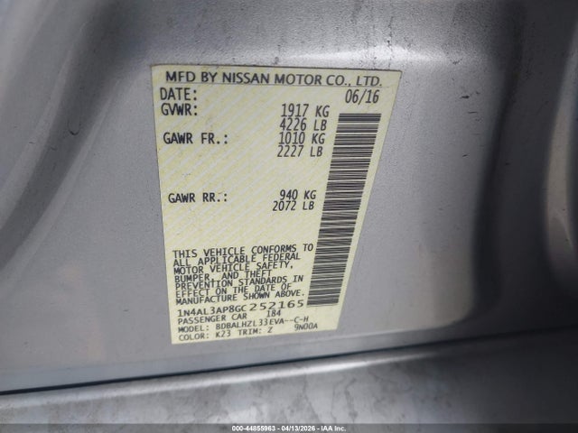 1N4AL3AP8GC252165 Nissan Altima 2.5 Sr