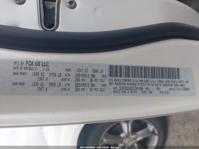2016 Dodge Journey Crossroad Plus მანქანა იყიდება აუქციონზე, vin: 3C4PDDGG9GT201096, აუქციონის ნომერი: 44855998