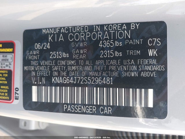 KNAG64J72S5296481 KIA K5 Gt-line