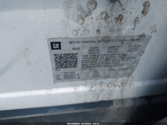 44856008 :رقم المزاد ، 2GNAXKEV2K6141377 vin ، 2019 Chevrolet Equinox Lt مزاد بيع