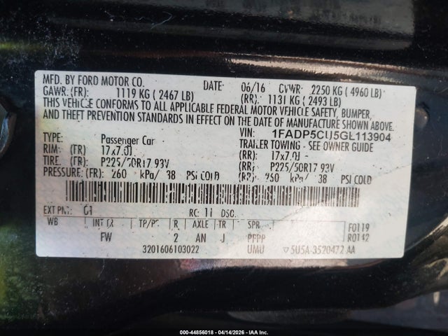 Aukcja sprzedaży 2016 Ford C-max Energi Sel, vin: 1FADP5CU5GL113904, numer aukcji: 44856018