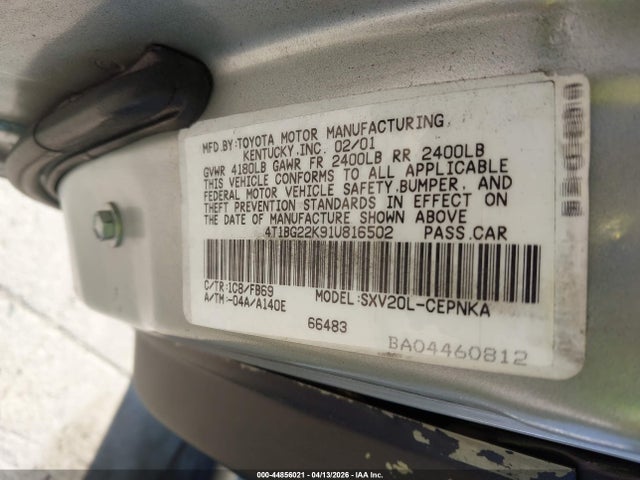 2001 TOYOTA CAMRY 4T1BG22K91U816502 Photo 8