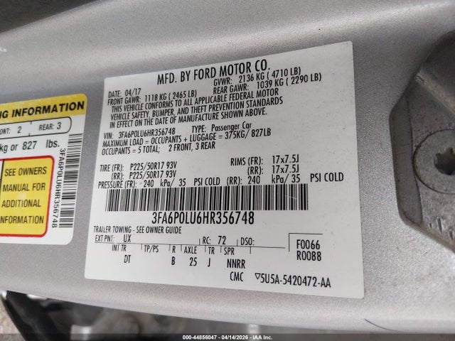 Ford Fusion Hybrid Se 2017 3FA6P0LU6HR356748 Image 9