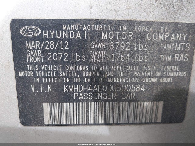 Продаж на аукціоні авто 2013 Hyundai Elantra Gls/limited, vin: KMHDH4AE0DU500584, номер лоту: 44856049