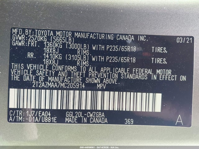 Продаж на аукціоні авто 2021 Lexus Rx 350, vin: 2T2AZMAA7MC205914, номер лоту: 44856061