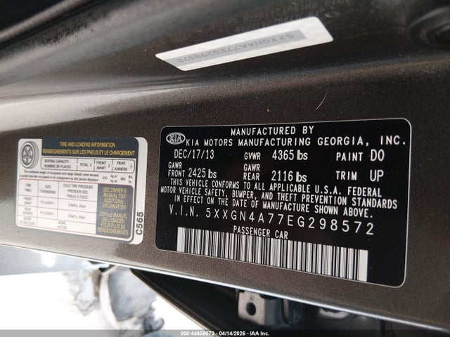 Продажа на аукционе авто 2014 Kia Optima Ex, vin: 5XXGN4A77EG298572, номер лота: 44856073