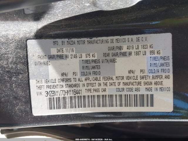Продаж на аукціоні авто 2017 Mazda Mazda3 Touring, vin: 3MZBN1V70HM116441, номер лоту: 44856074