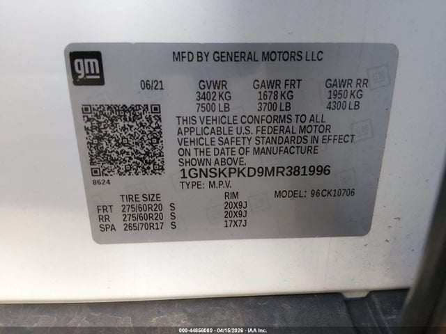 1GNSKPKD9MR381996 Chevrolet Tahoe 4wd Z71