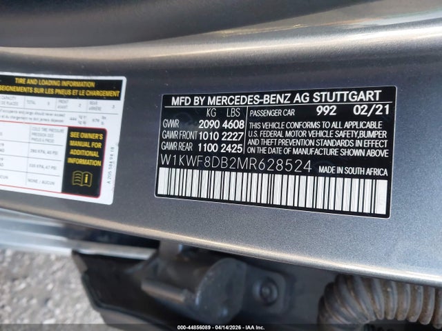 Продаж на аукціоні авто 2021 Mercedes-benz C 300 Sedan, vin: W1KWF8DB2MR628524, номер лоту: 44856089