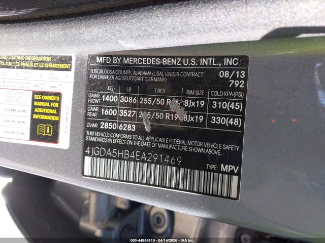 Продаж на аукціоні авто 2014 Mercedes-benz Ml 350 4matic, vin: 4JGDA5HB4EA291469, номер лоту: 44856119