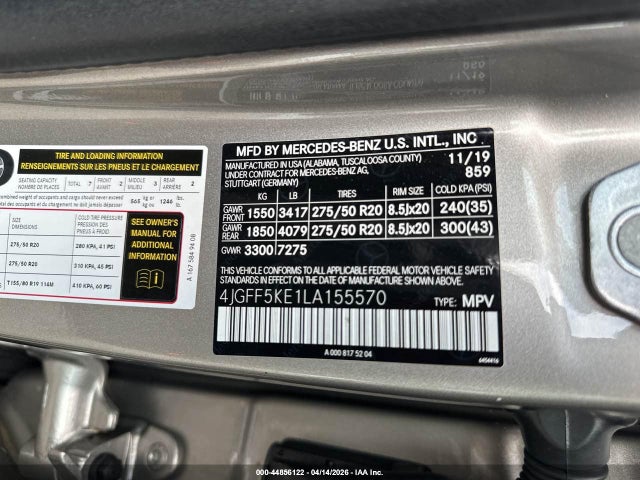 Продажа на аукционе авто 2020 Mercedes-benz Gls 450 4matic, vin: 4JGFF5KE1LA155570, номер лота: 44856122