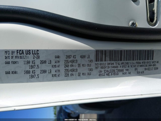 Продаж на аукціоні авто 2020 Jeep Compass High Altitude 4x4, vin: 3C4NJDCB9LT209008, номер лоту: 44856135