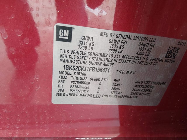 Aukcja sprzedaży 2015 Gmc Yukon Denali, vin: 1GKS2CKJ1FR156471, numer aukcji: 44856141