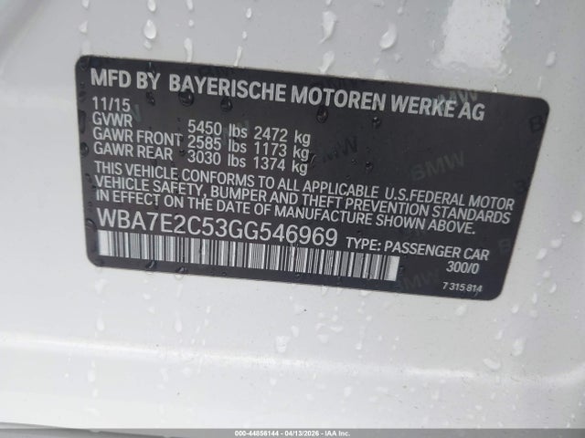 44856144 :رقم المزاد ، WBA7E2C53GG546969 vin ، 2016 Bmw 740i مزاد بيع