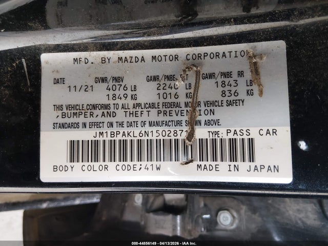 Aukcja sprzedaży 2022 Mazda Mazda3 Select, vin: JM1BPAKL6N1502871, numer aukcji: 44856149