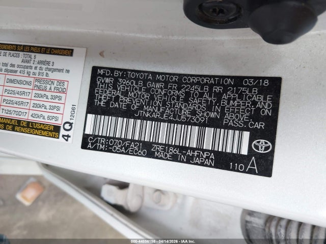 Продажа на аукционе авто 2018 Toyota Corolla Im, vin: JTNKARJE4JJ573091, номер лота: 44856158