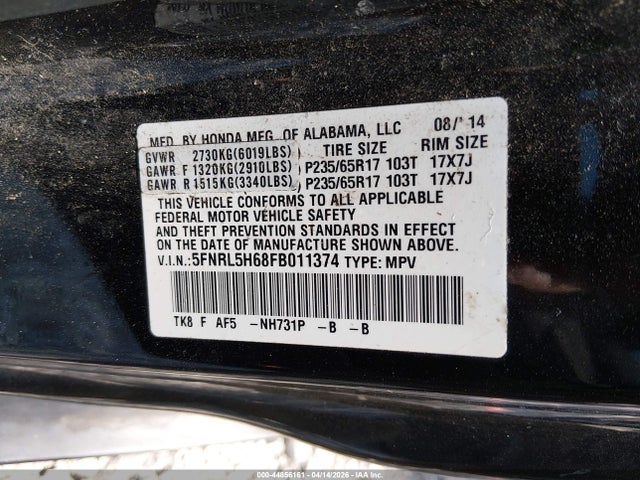 Продаж на аукціоні авто 2015 Honda Odyssey Ex-l, vin: 5FNRL5H68FB011374, номер лоту: 44856161