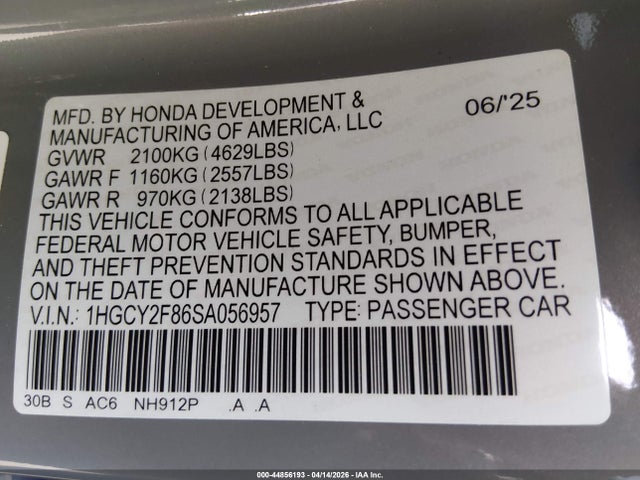 Продажа на аукционе авто 2025 Honda Accord Hybrid Touring, vin: 1HGCY2F86SA056957, номер лота: 44856193