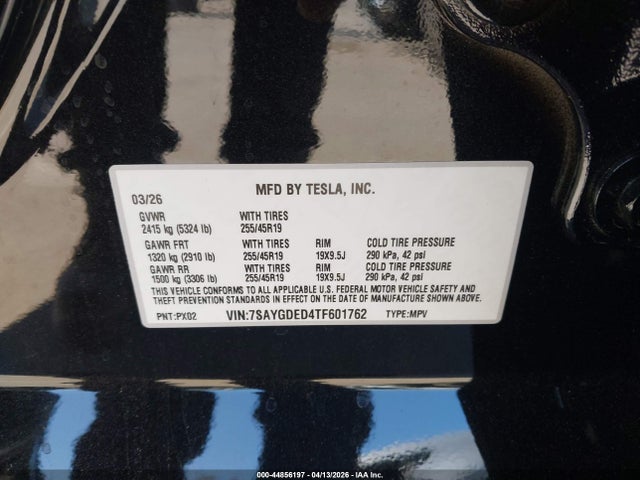 44856197 :رقم المزاد ، 7SAYGDED4TF601762 vin ، 2026 Tesla Model Y Premium Rear-wheel Drive/standard Rear-wheel Drive مزاد بيع