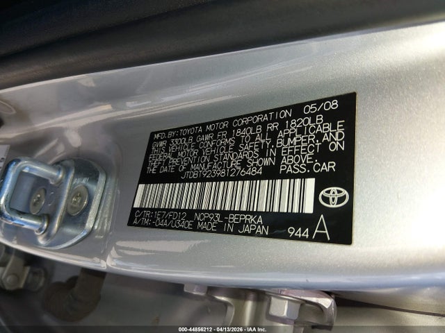 2008 TOYOTA YARIS JTDBT923981276484 Photo 8