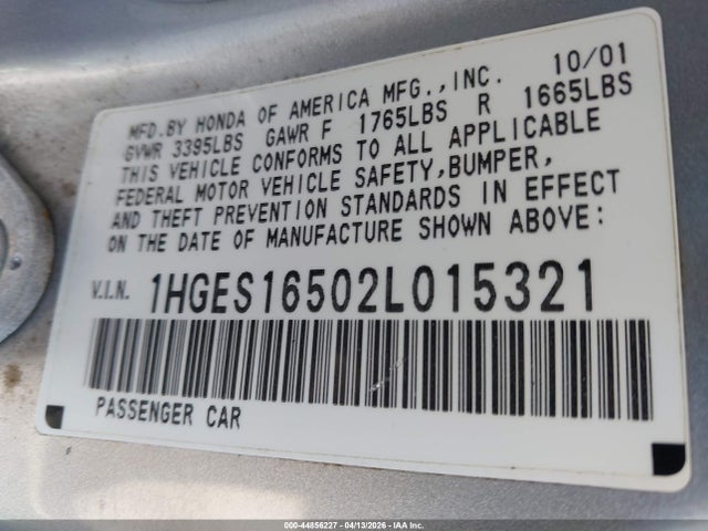 2002 HONDA CIVIC 1HGES16502L015321 Photo 8