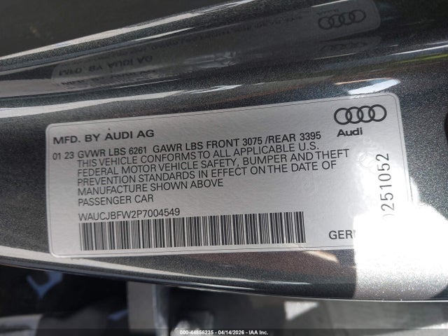 Aukcja sprzedaży 2023 Audi E-tron Gt Premium Plus Quattro, vin: WAUCJBFW2P7004549, numer aukcji: 44856235