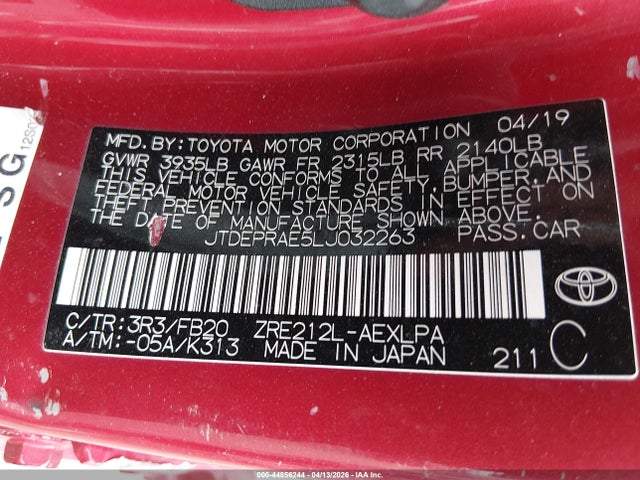 JTDEPRAE5LJ032263 Toyota COROLLA LE