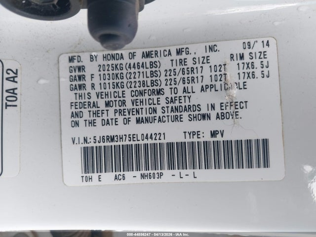 Honda Cr-v Ex-l 2014 5J6RM3H75EL044221 Image 9