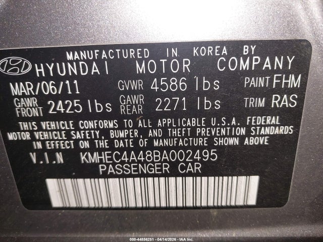 44856251 :رقم المزاد ، KMHEC4A48BA002495 vin ، 2011 Hyundai Sonata Hybrid مزاد بيع