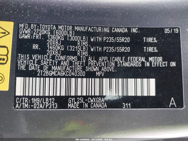 44856253 :رقم المزاد ، 2T2BGMCA6KC040300 vin ، 2019 Lexus Rx 450h مزاد بيع