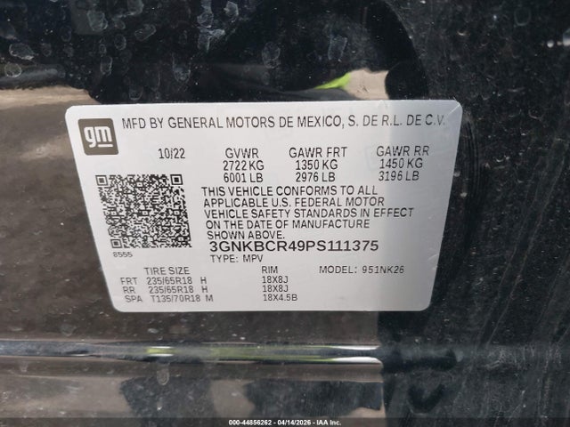 44856262 :رقم المزاد ، 3GNKBCR49PS111375 vin ، 2023 Chevrolet Blazer Fwd 2lt مزاد بيع