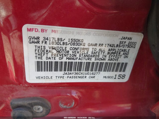 Продажа на аукционе авто 2001 Mitsubishi Mirage Ls, vin: JA3AY36CX1U016277, номер лота: 44856268