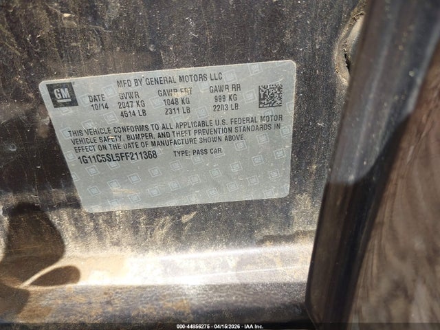 Продаж на аукціоні авто 2015 Chevrolet Malibu 1lt, vin: 1G11C5SL5FF211368, номер лоту: 44856275