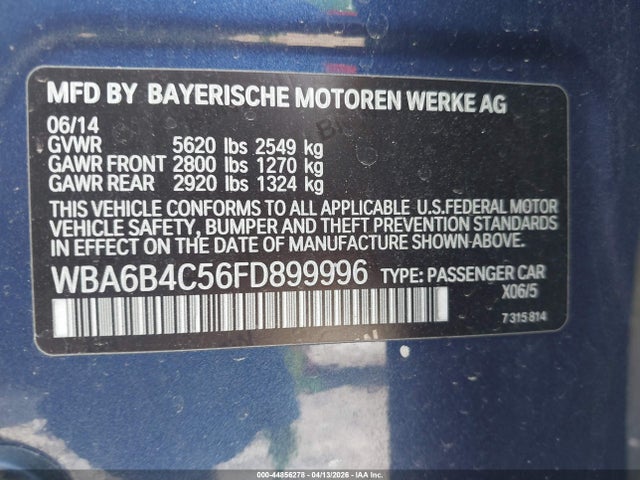 2015 BMW 650I GRAN COUPE WBA6B4C56FD899996 Photo 8