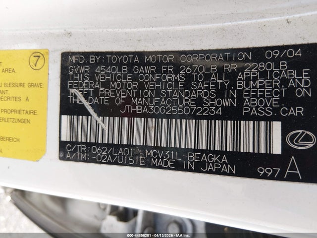Продаж на аукціоні авто 2005 Lexus Es 330, vin: JTHBA30G255072234, номер лоту: 44856281